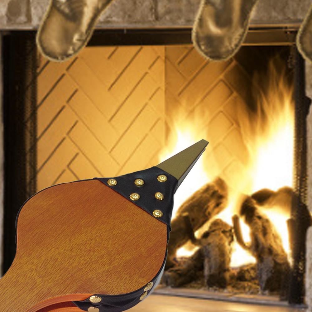 Camino soffietto di legno marrone soffietto soffiatore fiamma a soffietto per il barbecue di campeggio esterna carbone buca per il fuoco a mano con soffietto cintura