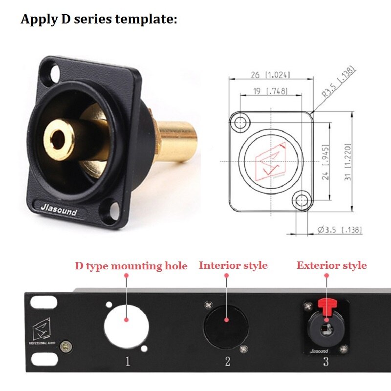 Headphone Jack Stereo 3.5mm Female to Female Scoket Headphone Cabinet D-type Panel Gold Plated Installation 3.5mm Socket