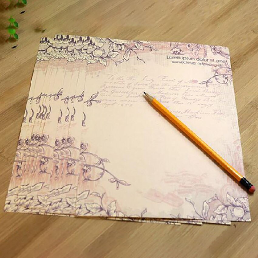 Juego de 10 hojas de papel Vintage para escribir mensajes, de flores, bloc de papel para estudiantes, para la Oficina y la escuela: Fujieda