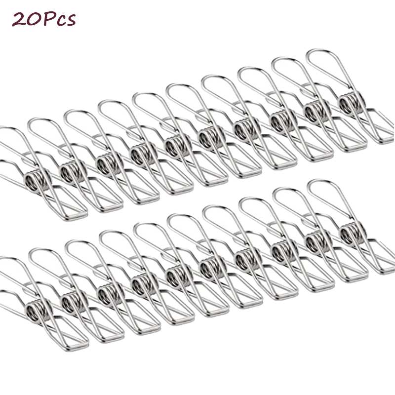 6cm 10/20/40/100Pcs Clothespin Stainless Steel Clips Clothes Pins Pegs Holders Clamps Sealing Tool Hangers Home Storage Organize