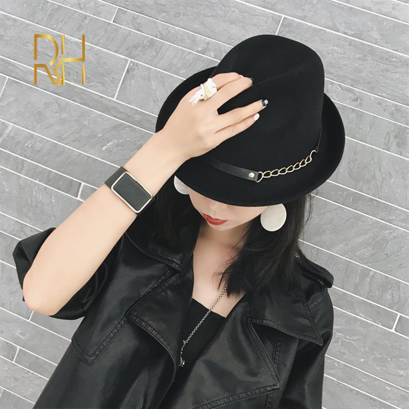 Filcowe czapki zimowe męskie fedora wełna jazzowy kapelusz jesień moda Fascinator klasyczny męskie filcowy kapelusz kobiety cylinder RH