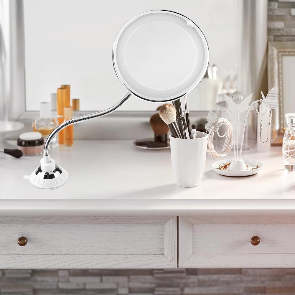360 Degrees Folding Rotating Makeup Mirror 10X Magnifying Vanity Heavy Suction Cups Mirror with LED Natural Light