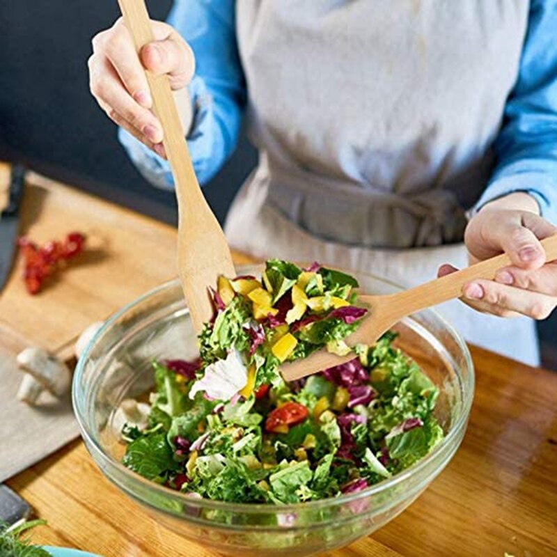 Bamboo Kitchen Utensils Set - Cooking Spoons 6 Pcs Cooking Utensils With Holder,Nonstick Heat Resistan Spatula Fork