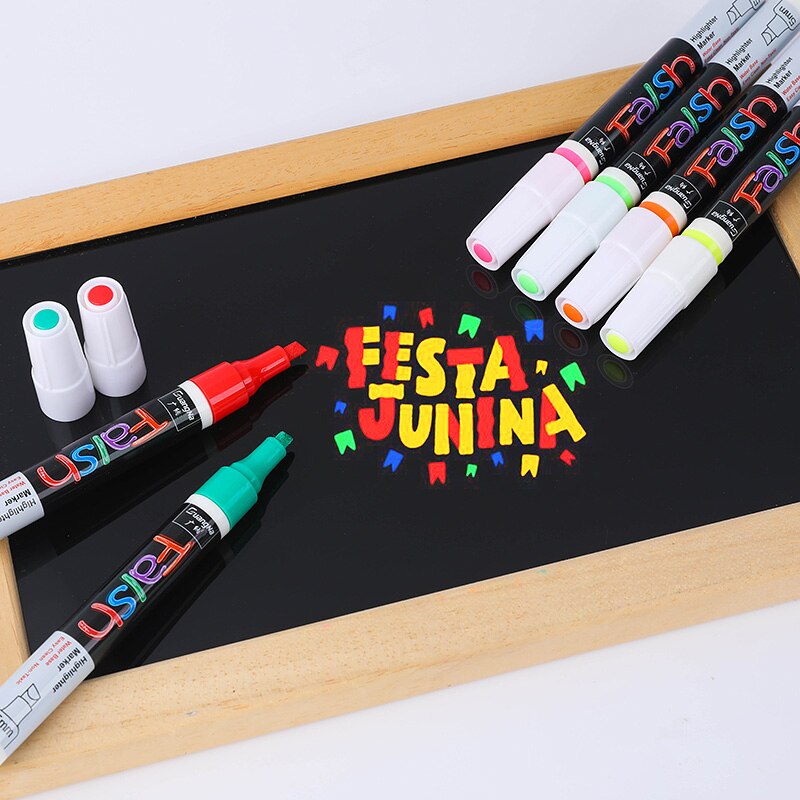 12 colores 6mm punta oblicua resaltador líquido tiza rotuladores para LED tablero de escritura vidrio ventana arte pintura