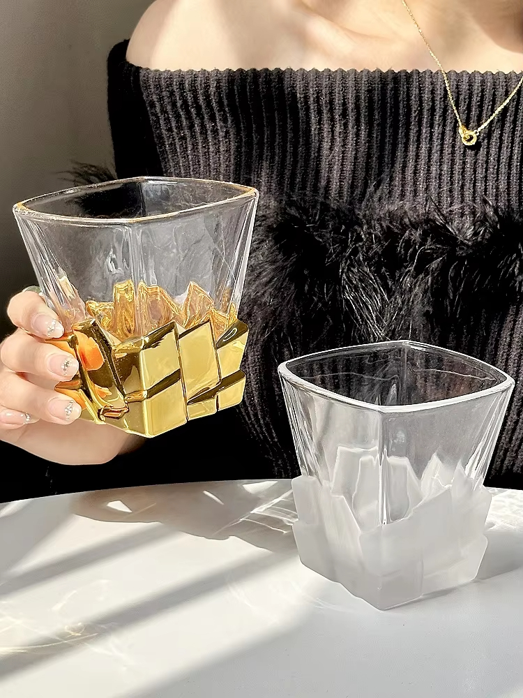 Space Gold Ice Cube Cup Artistic Sense Wine Glass Light Luxury Glass High-end Water Cup Whiskey Cup Juice Drink Cup