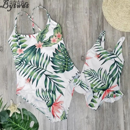 Moeder dochter bijpassende badmode een stuk badpak meisje dames palmbladeren strandkleding badpak monokini zwemkleding