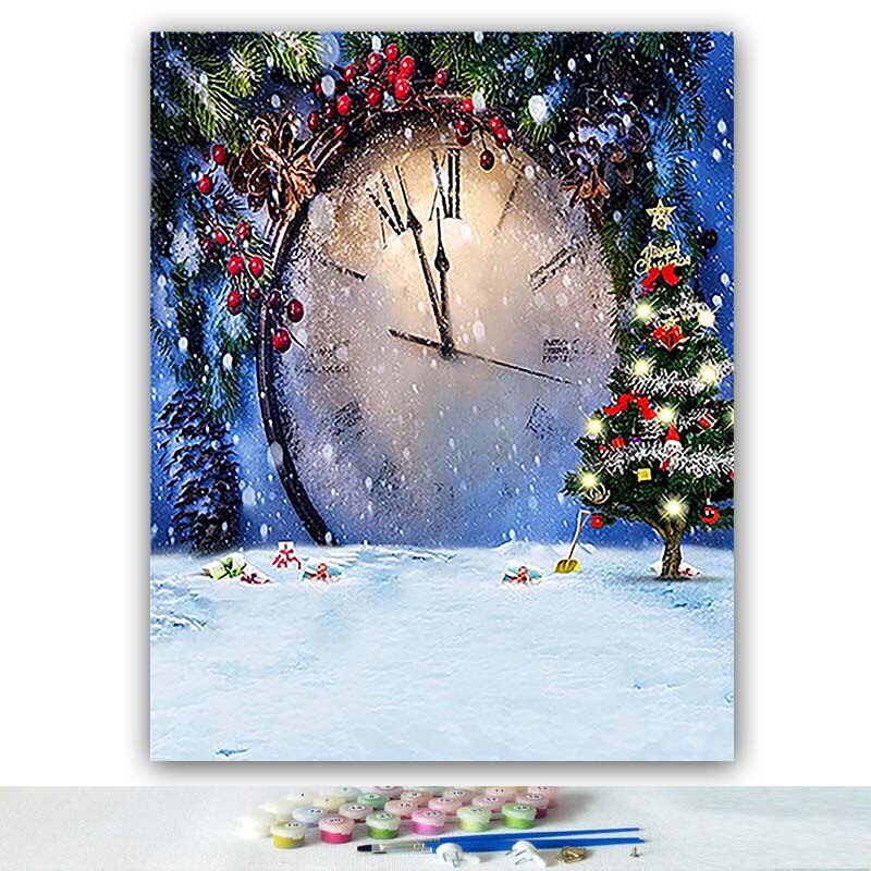 DIY colorings pictures by numbers with colors Christmas style clock picture drawing painting by numbers framed Home: 40x50 no frame