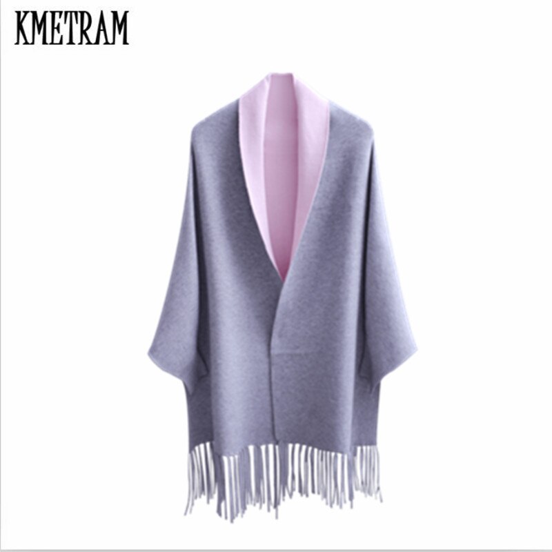 Kmetram otoño e invierno mujer suéter cárdigan poncho de punto con borlas sueltas para bodas de mujer suéter con capa y chal con mangas de murciélago  hh589