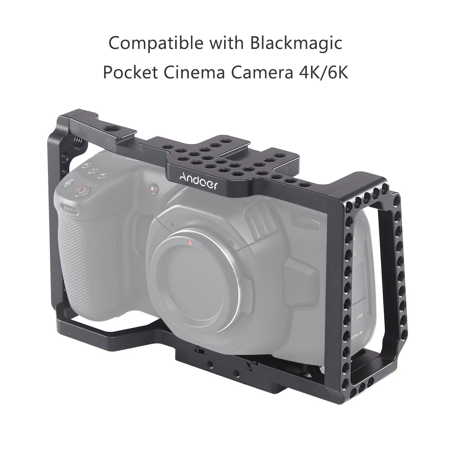 Andoer – Cage pour caméra 4K/6K BMPCC 4K 6K, Cage pour Film vidéo + plaque à dégagement rapide 1/4 &quot;+ 3/8&quot;, griffe froide filetée