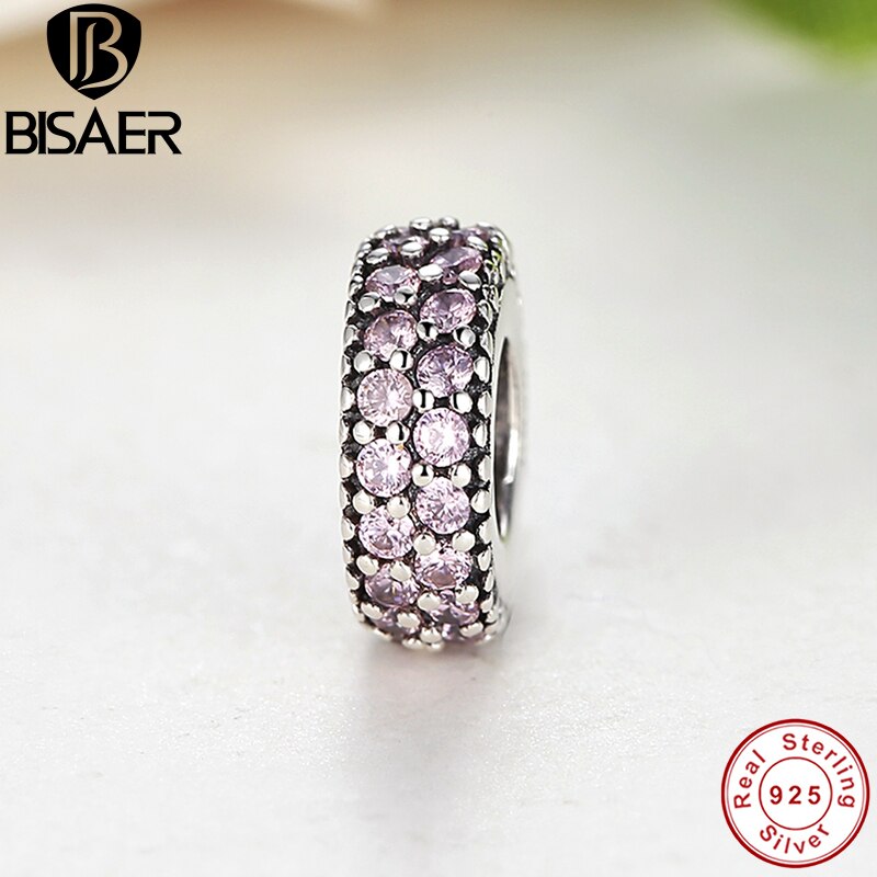 Charms Fit Bisaer Originele Armband Ketting 925 Sterling Zilveren Inspiratie Binnen Spacer, Roze Cz Kralen WEUS124