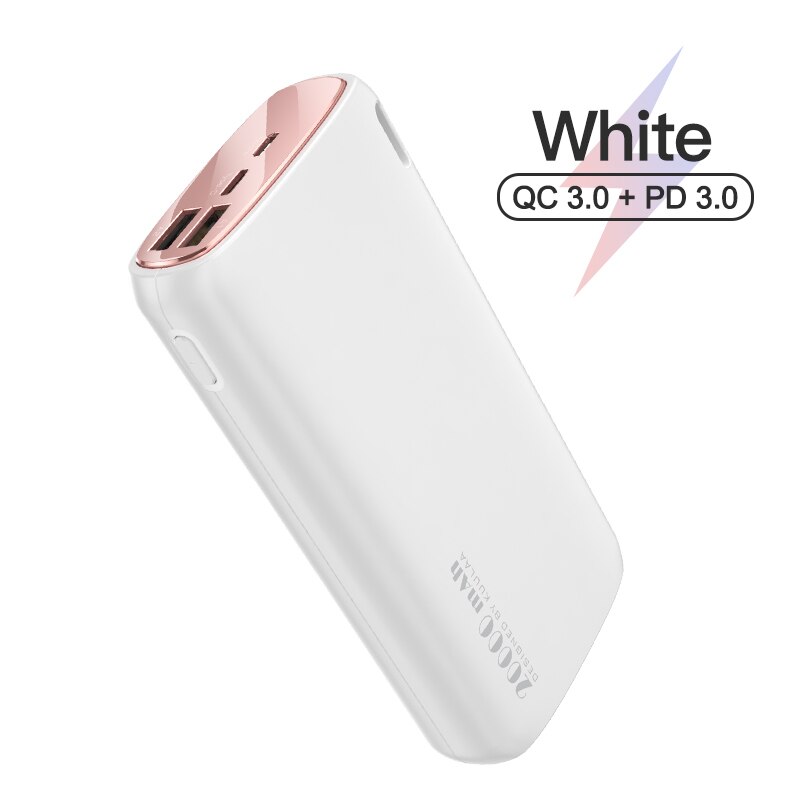 KUULAA – Chargeur externe de batterie de téléphone 20000 mAh pour Xiaomi Mi, powerbank portatif: QC PD White