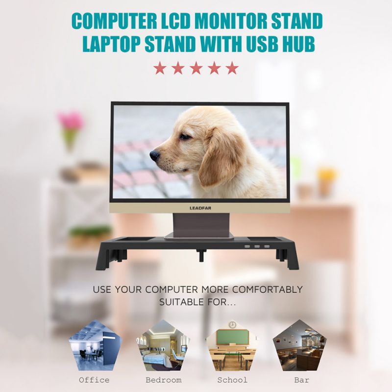 Computer desk, multi-function computer monitor stand, with 2+3 USB ports, ergonomic , removable, home office artifact