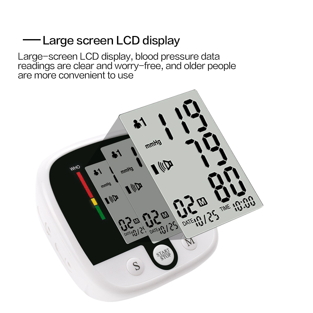 Beurha 32cm automatisk elektronisk blodtrykspulsmåler med genopladeligt overarms tonometer til måling