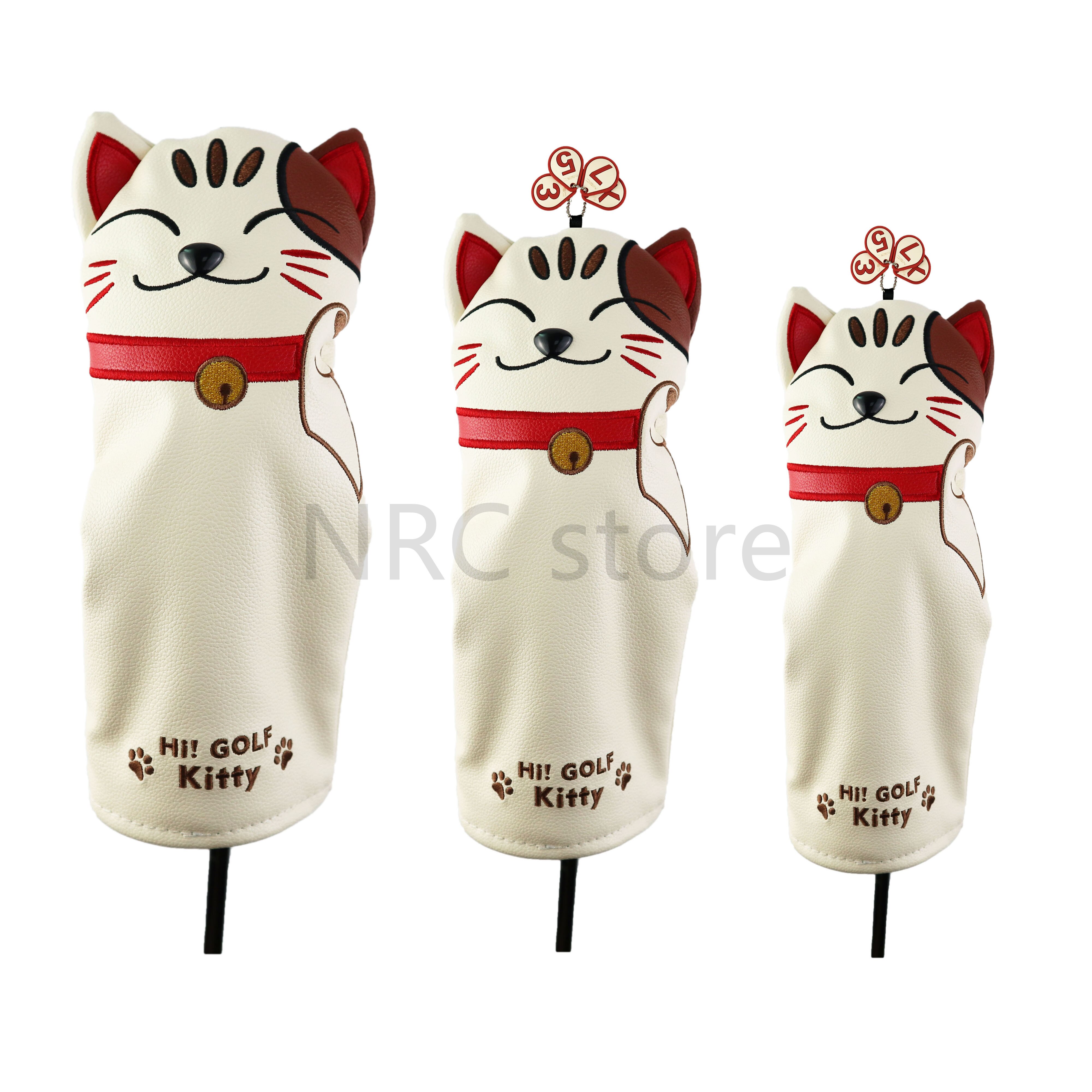 NRC Golf Club Headcovers Driver Fairway Wood Hybrid Covers Set Lucky Kitty Cartoon Animal Mallet Putter