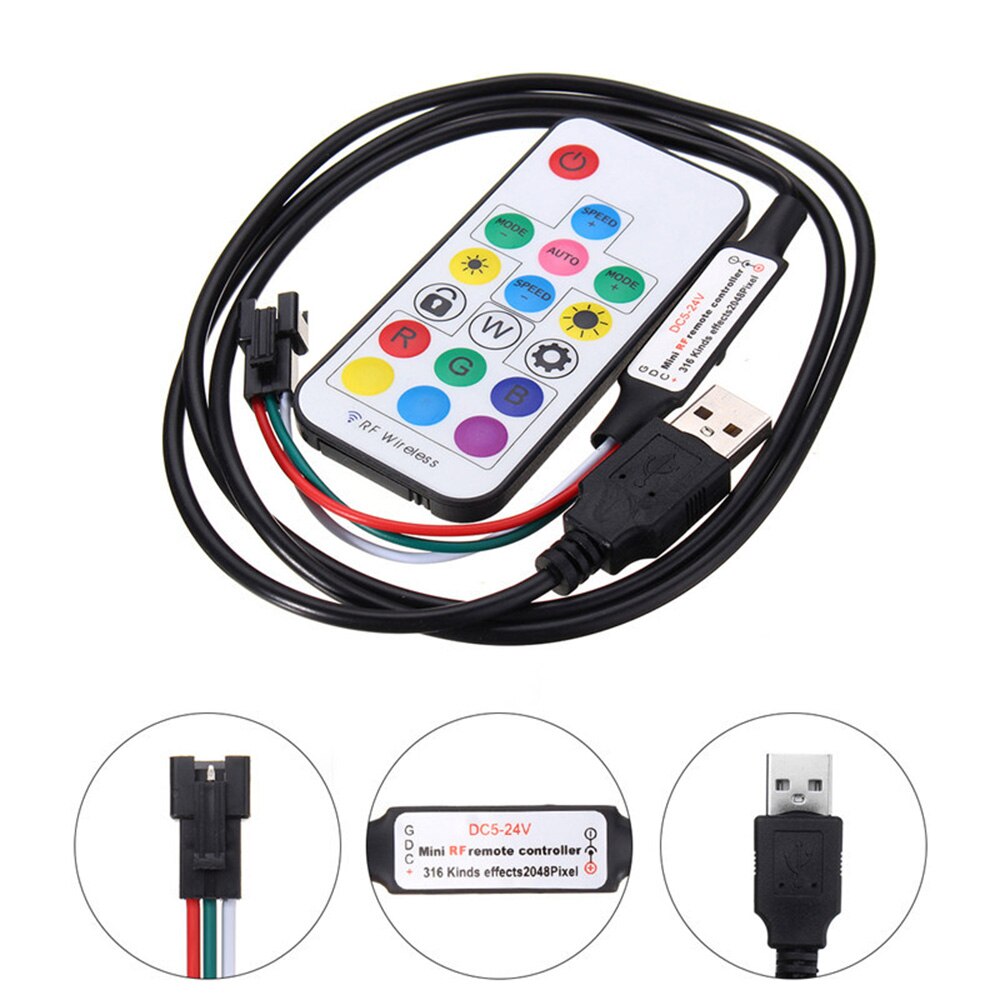 Led Strip Controller Mini Rf DC USB Connector 3key 14ky 17key Controller for Ws2811 Ws2812b Addressable Led Strip Light