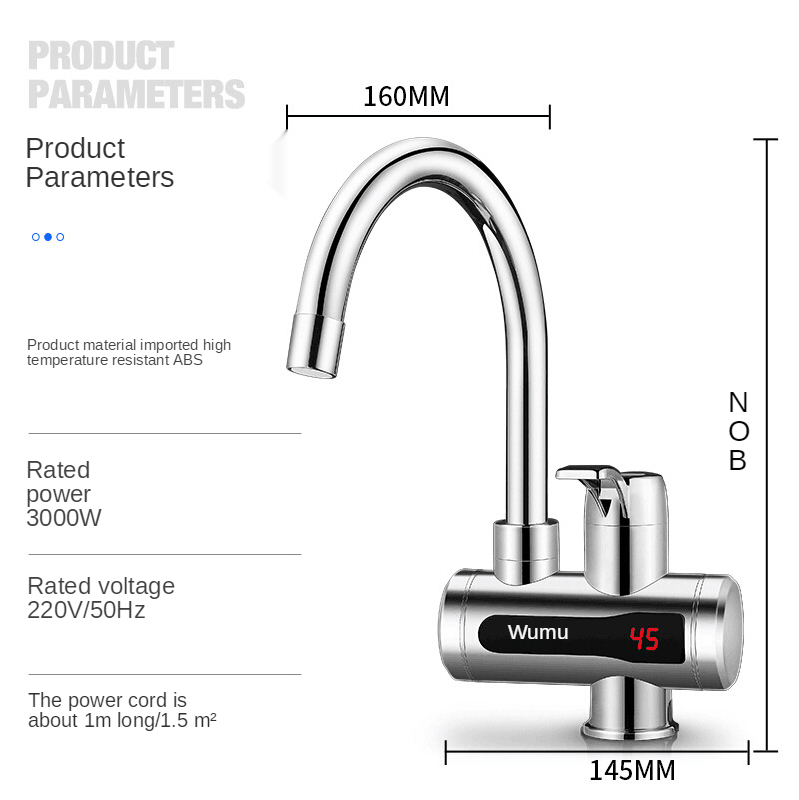 Instant Tankless Electric Water Heater Faucet Kitchen Instant Heating Tap Water Heater with LED Temperature Display