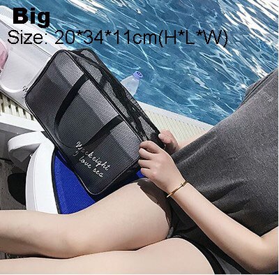2 stk bærbar vandtæt svømning opbevaringspose gennemsigtige håndtasker vaskeposer kosmetisk rejsesæk tør vådnetnet pool  xa511wa: Sort l