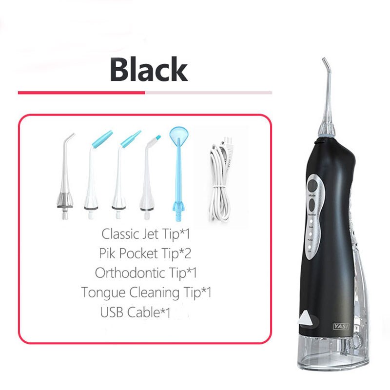 255ml Oral Irrigator USB Recharge Portable Water Flosser 3 Modes Teeth Washing Machine Brush 60-90psi Dental Water Jet: black water flosser