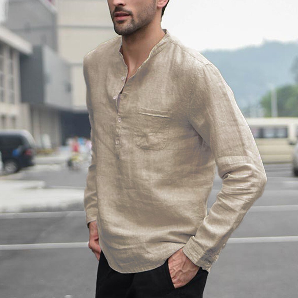 Summer Men's Baggy Cotton Linen Solid Multi-Pocket Short Sleeve Turn-down Collar Shirts hawaiian shirt camisa masculina