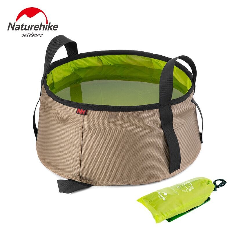 Naturehike 10l vand håndvask ultralet bærbar udendørs nylon sammenklappelig vaskepos fodbad campingudstyr rejsesæt: Grøn