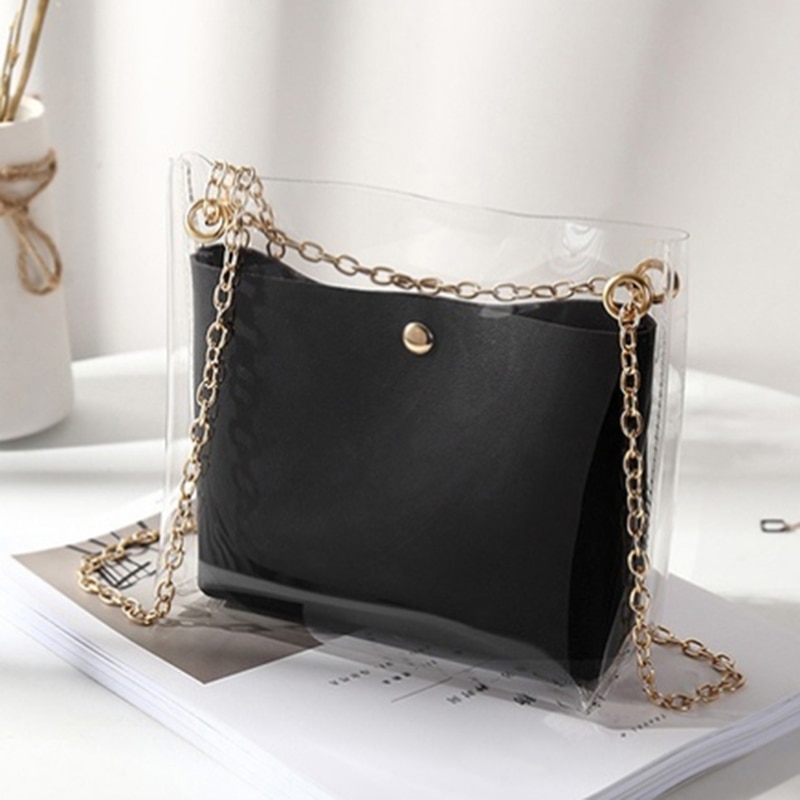 Women Small Solid Shoulder Bag Messenger Bag Crossbody Bag PU Phone Coin Bag Transparent Bag Female Bucket Bag