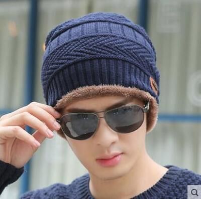 Casquette et écharpe de Ski en cuir | 2 pièces, chapeau et froid pour femmes et hommes, chapeau tricoté, Bonnet , Bonnet, bonnets: Hat navy