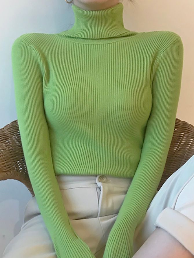 Heliar feminino outono gola alta camisola de malha pulôveres macios cashmere jumpers básicos macios para mulher 2024 outono inverno: Verde