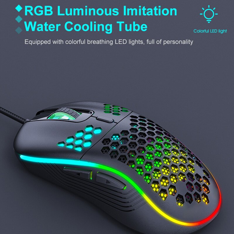 USB Wired Rechargeable Gaming Mouse RGB Honeycomb Mouse 4800DPI Mouse for PC Laptop Computer Notebook Laptop Colorful Light