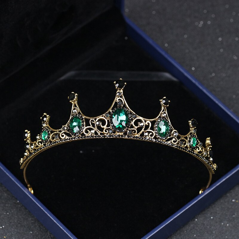 Mvexo vintage små barok grønne krystal tiaraer kroner til kvinder piger brud bryllup hår smykker tilbehør: H007 grønne