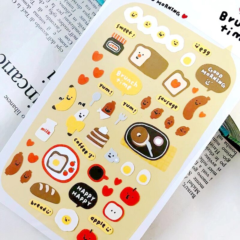 Brunch tid söta koreanska klistermärken scrapbooking tillbehör journalföring collage material bröd baka telefon dagbok dekoration