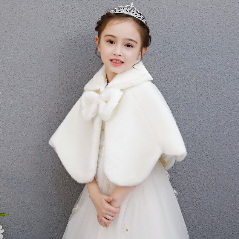 Manteau Boléro Fausse Fourrure Fille - Veste Manches Longues Chaude Festive Pour Mariage, Demoiselle D'Honneur Et Soirées D'Hiver
