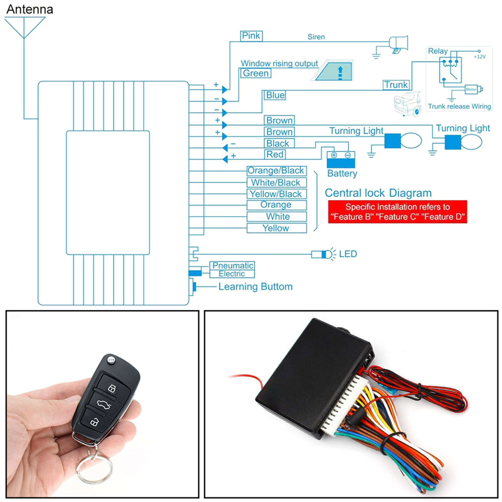 Kit central remoto universal para carro, fechadura de porta, sistema de entrada sem chave, alarme de porta automática, chave de controle de segurança