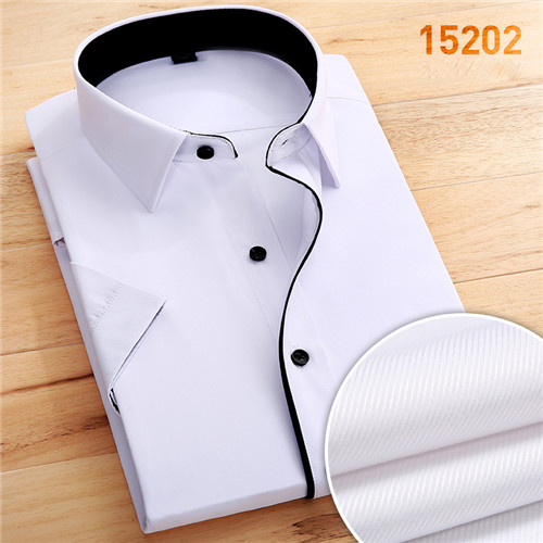 without chest pocket short sleeve men shirt slim fit easy care black button square collar formal mens dress shirts: 15202 / XXXL