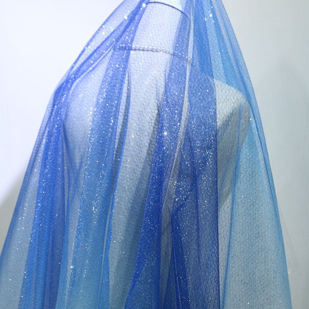 Width 150cm Dark Blue Gradual Star Sky Bronzing Mesh Fabric Transparent Dress Background Fabric DIY Women Wedding Dress Fabric