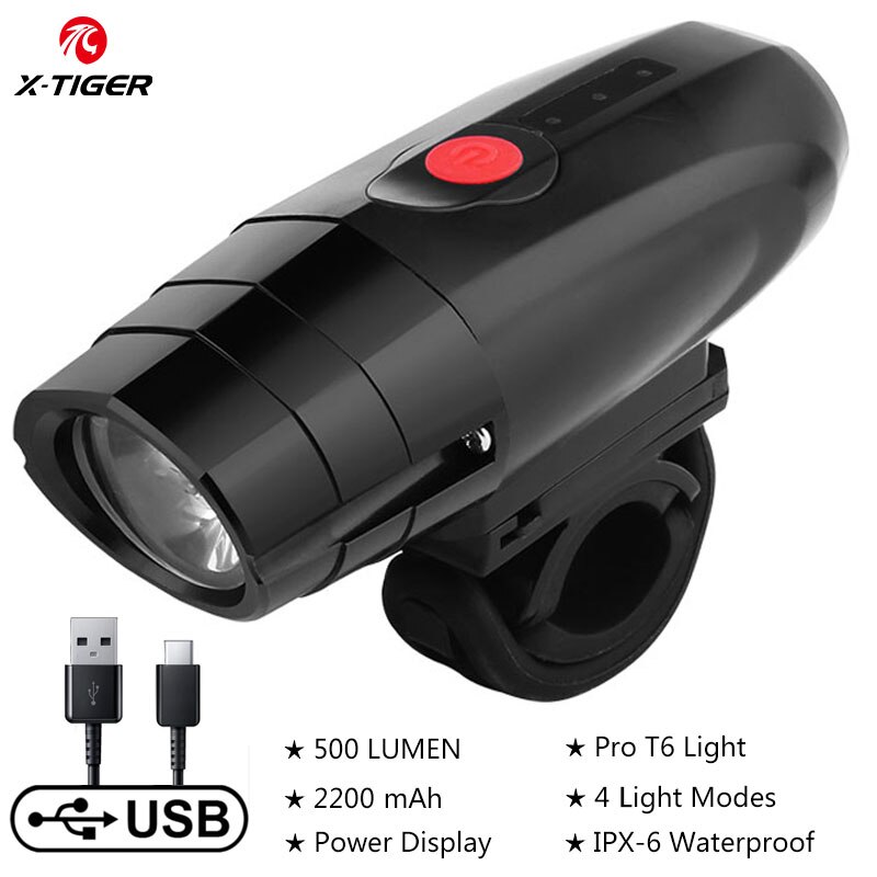 X-TIGER Bike Light 1800 Lumens MTB Road Bike Front Lamp Bike Accessories Rainproof USB Rechargeable LED Bike Flashlight: QD-0301