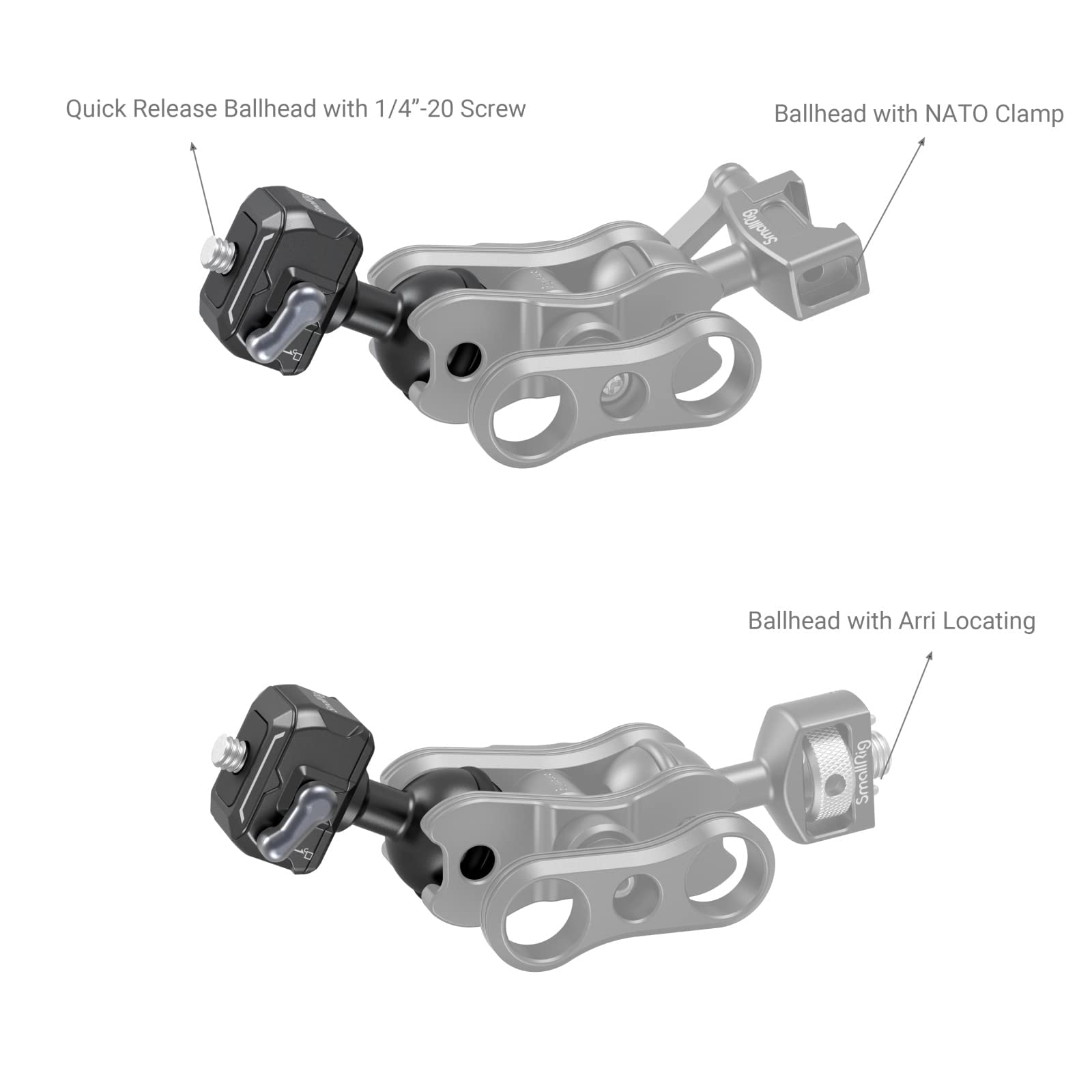 SmallRig -in HawkLock Mini Quick Release 1/4”-20 Ball Head compatible with monitors/LED lights 3600