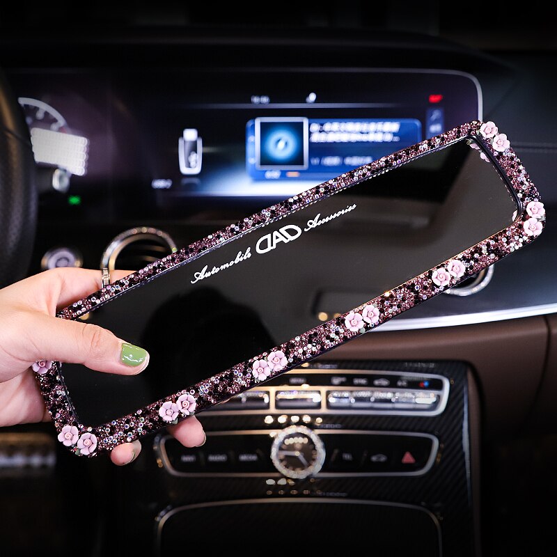 Luksus diamant blomst bil interiør bakspejletaske krystal rhinestone bil spejl dekorativt til piger kvinder biltilbehør: Lilla spejl
