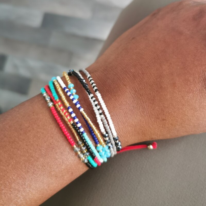 Simple Three Layers Multicolor Boho Handmade Tether Seeds Beaded Bracelets for Women Summer Beach Jewelry