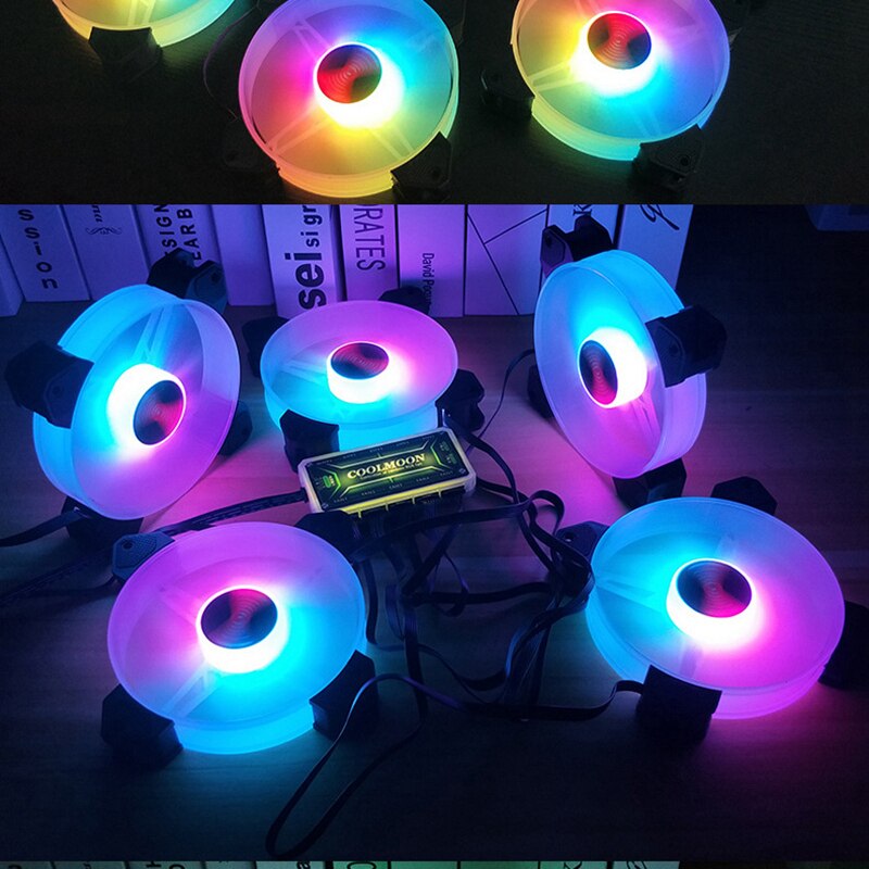 Coolmoon f-yh datamaskinkasse pc kjølevifte rgb juster 120mm stille + ir ekstern datamaskinkjøler rgb cpu vifte tre i ett