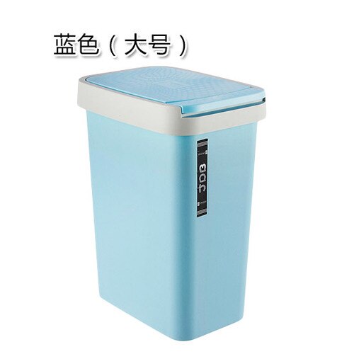Rectangular trash can plastic press type with lid waste bin bedroom living room kitchen garbage bathroom paper basket mx7271056: Sky blue-L