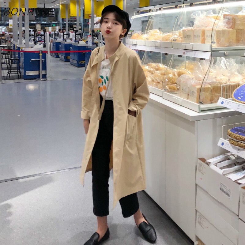 Geul Vrouwen Losse All-Match Trendy Lange Mouwen Leisure Koreaanse Stijl Womens Effen Kleur Elegante Zakken Chic Lente Student