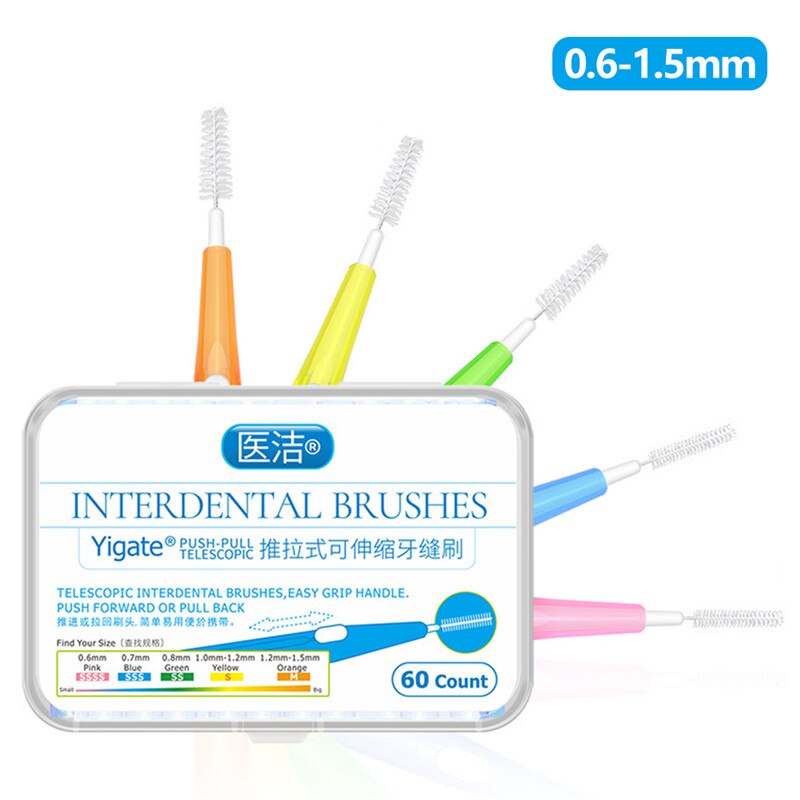 60Pcs 0.6-1.5Mm Rager Schoonmaken Tussen Tanden Push-Pull Escova Verwijdert Voedsel En Plaque Beter tanden Mondhygiëne Tool