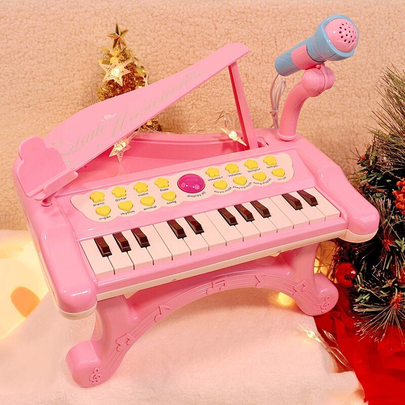 Enfant en bas âge Piano jouet clavier rose pour filles d'anniversaire 1 2 3 4 ans enfants 24 touches multifonctionnel jouet Piano: Default Title