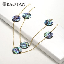 Baoyan Eenvoudige Rvs Ketting Slice Coin Abalone Shell Kettingen Unieke Gold Plating Lange Ketting Kettingen Vrouwen