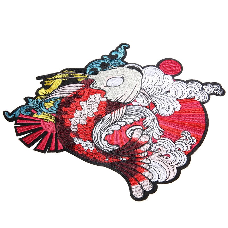 27*27cm Koi Fish Embroidered Patch Japanese Koi Fish Clothes Applique Patch DIY Sewing Craft Supplies Clothes Decoration Supplie