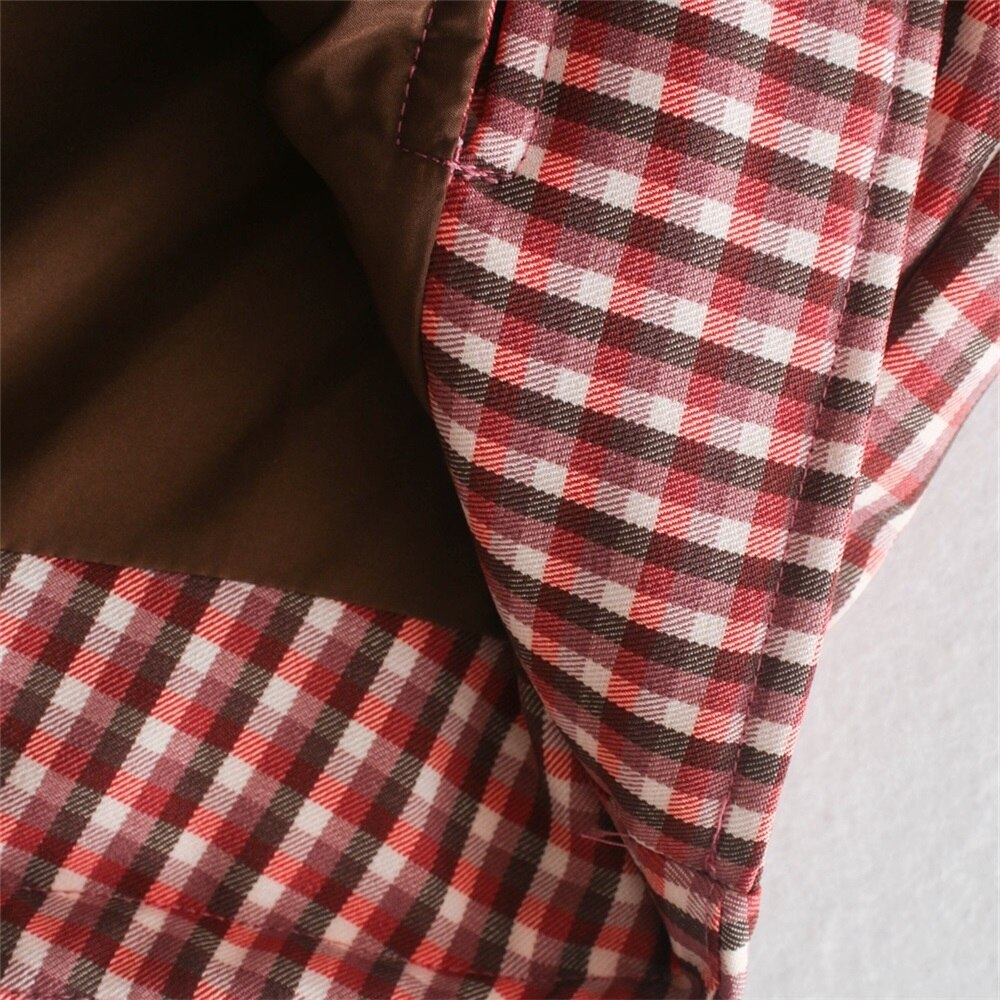automne et hiver doudoune nouvelle plaid impression décontracté ample col montant rouge plaid court doudoune