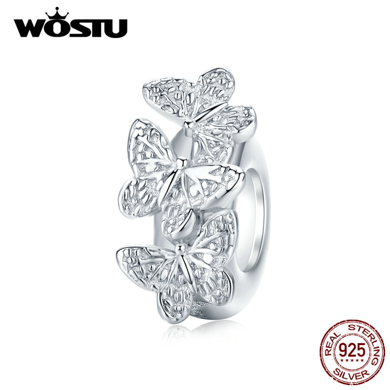 WOSTU 925 Sterling Silver Delicate Butterfly Stopper Silicone Spacer Fit Original Bracelet & Bangle DIY Jewelry Making CTC120