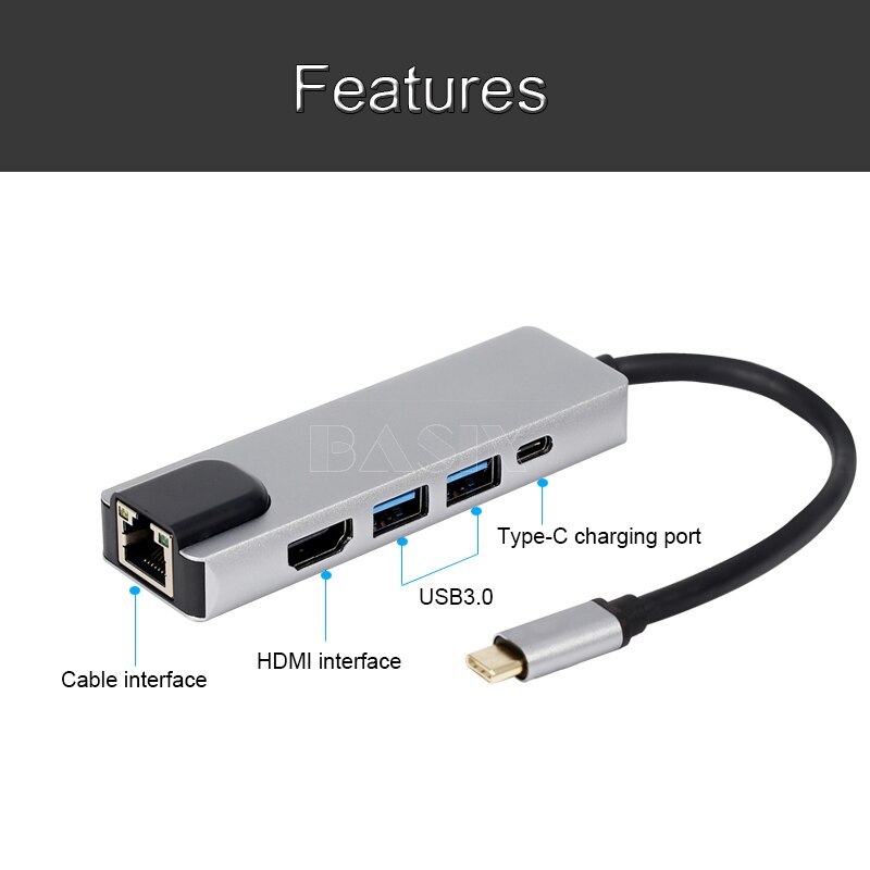 Basix USB-C hub to HDMI-compatible USB C Hub To Gigabit Ethernet Rj45 Lan Adapter for Mac Book Pro huawei matebook USB-C hub
