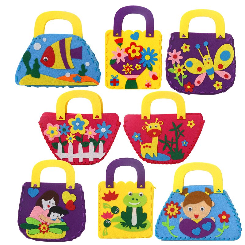 Bolsa de tela con dibujos animados para niños, bolso de mano para guardería, hecho a mano, Material de producción , paquete artesanal