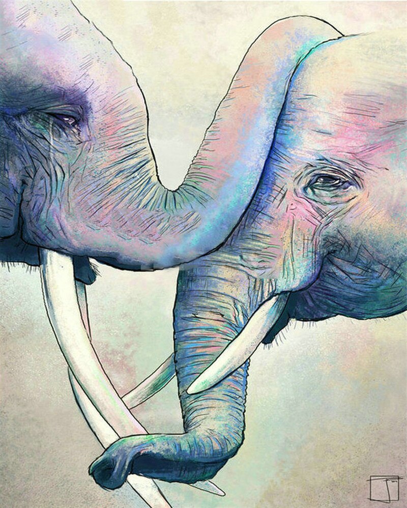 EverShine DIY Oil Painting Paint By Numbers Animals Hand Painted Wall Art Kits Drawing Canvas Elephant Home Decor: SZES-835
